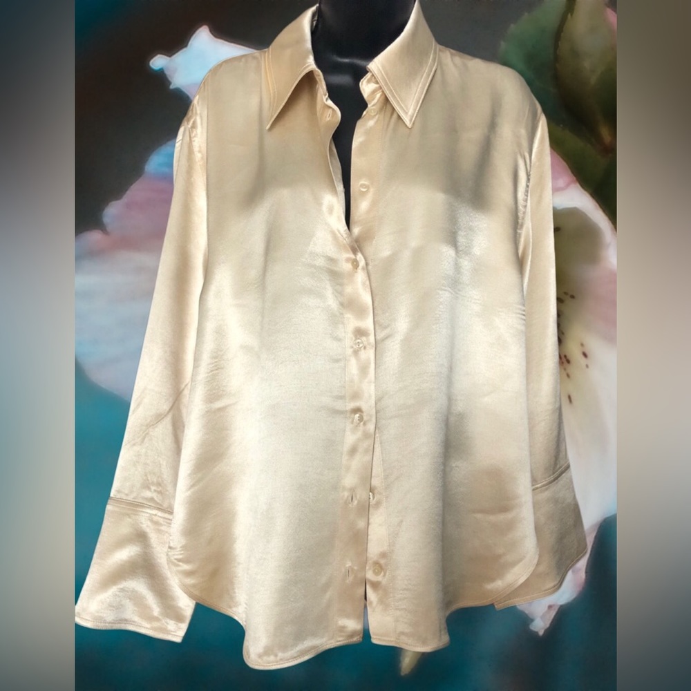 Elegant, silky, oversized M blouse in PALE CHAMPAGNE color. Zara NWT